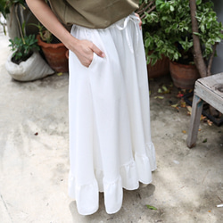 棉麻亞麻裙子夏季限量顏色白色 第5張的照片