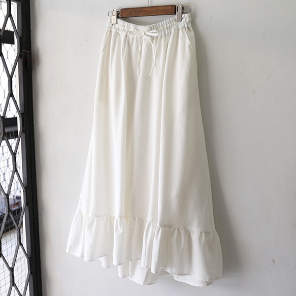 棉麻亞麻裙子夏季限量顏色白色 第6張的照片