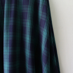 棉x羊毛Madras格紋長裙綠色/海軍藍 第10張的照片