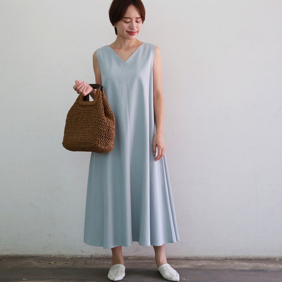 柔軟的棉2Way連衣裙冰藍色 第1張的照片