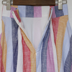 彩色條紋亞麻喇叭形長裙多色 第10張的照片