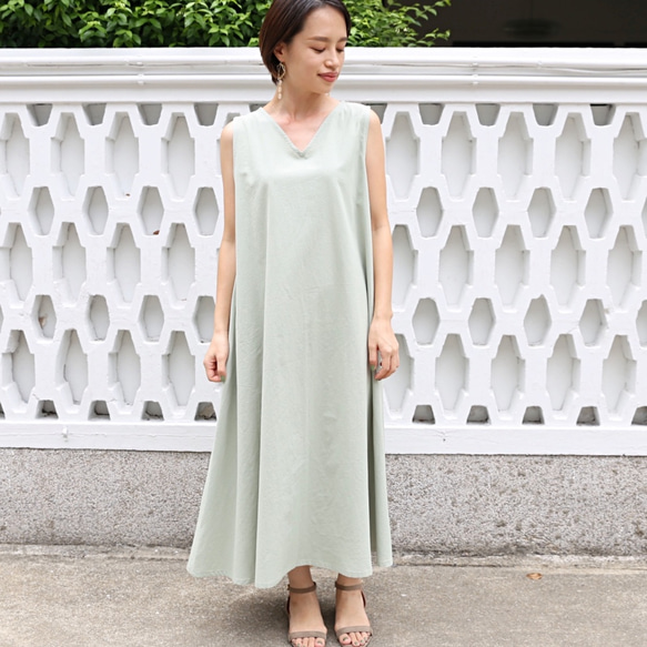 柔軟棉麻連衣裙薄荷 第2張的照片