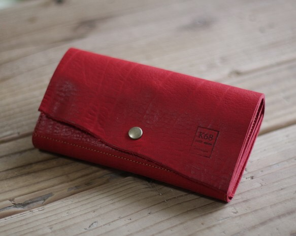 【2/28制作終了】[リンネル掲載作品] 長財布　Long Wallet / Natural cut / Red 1枚目の画像