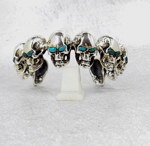 送料無料！スカルデザイン・ターコイズ（トルコ石）シルバーバングル3  