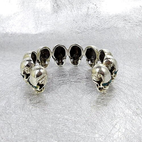 送料無料！スカルデザイン・ターコイズ（トルコ石）シルバーバングル3  