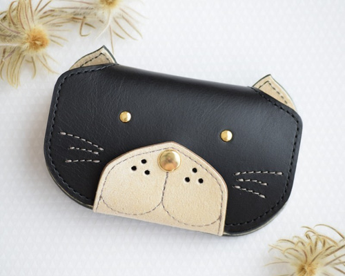 受注制作】本革 猫型キーケース（スマートキー収納可） mint