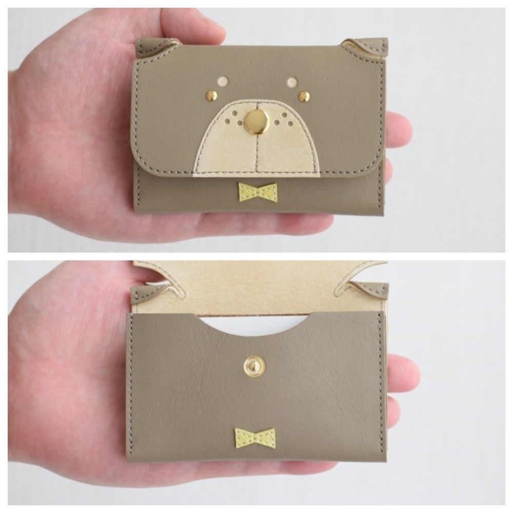 本革　犬型名刺入れ　gon　｜グレージュ｜