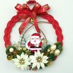 ちりめんサンタのクリスマスリース飾り　小20-1 1枚目の画像