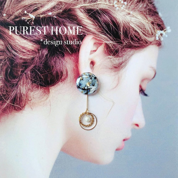 PUREST HOME 藍色圓舞曲の棉珍珠不凋花(可拆式)垂墜耳環/附禮盒 第7張的照片