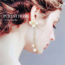 PUREST HOME 白繡球女神の不凋花(不對稱-可拆式)垂墜耳環/附禮盒 第2張的照片