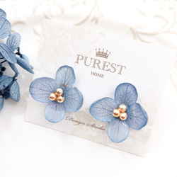 PUREST HOME 藍繡球女神の棉珍珠不凋花(可拆式)垂墜耳環/附禮盒 第3張的照片