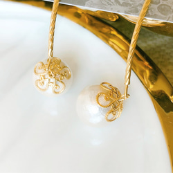 PUREST HOME 氣質典雅の日本棉珍珠-垂墜黃銅耳環 第4張的照片