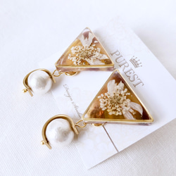 PUREST HOME 耀眼琥珀の棉珍珠不凋花(可拆式)垂墜耳環/附禮盒 第2張的照片