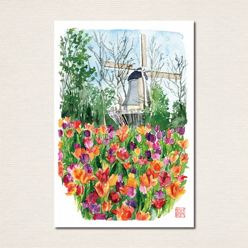 絵画 水彩画 風景画 ユトレヒト オランダ 張り 鶴 十帆 真作 5号