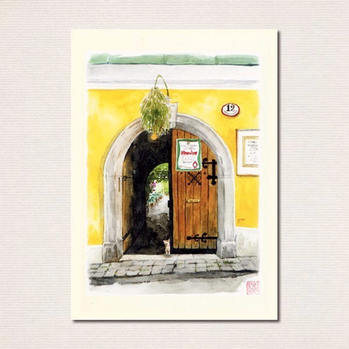 水彩画ポストカード7枚セット〈猫のいる風景〉 ポストカード Le