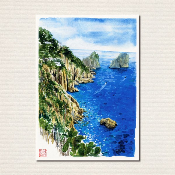 水彩画ポストカード10枚セット〈海の見える風景〉 5枚目の画像