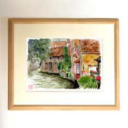 水彩画　絵画　スペイン　トレド 透明水彩 トレド テージョ川 スペイン 街並み トレド風景 水彩