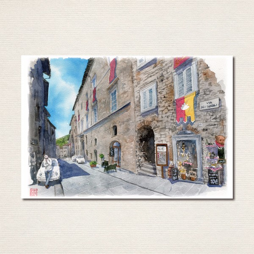 M. 水彩画 Parisienne Blanche ２枚 Rue
