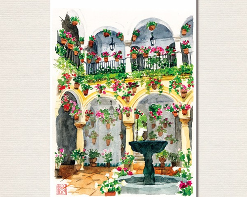 真作 絵画 水彩肉筆画 鶴十帆（カクジッポ）『スペイン広場』直