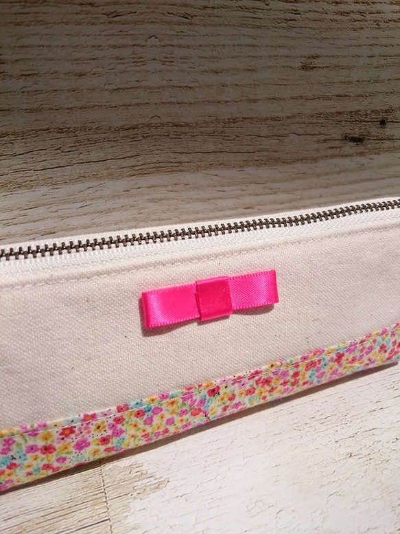 リボン付き☆帆布のペンケース(ピンク) 3枚目の画像