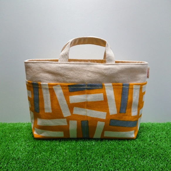 【再販2】帆布のバッグインバッグ (ランダムストライプ・イエロー) 2枚目の画像