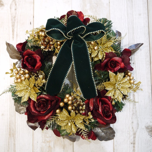 X“masポインセチアとローズのクリスマスリース w-ve様専用です。2色の
