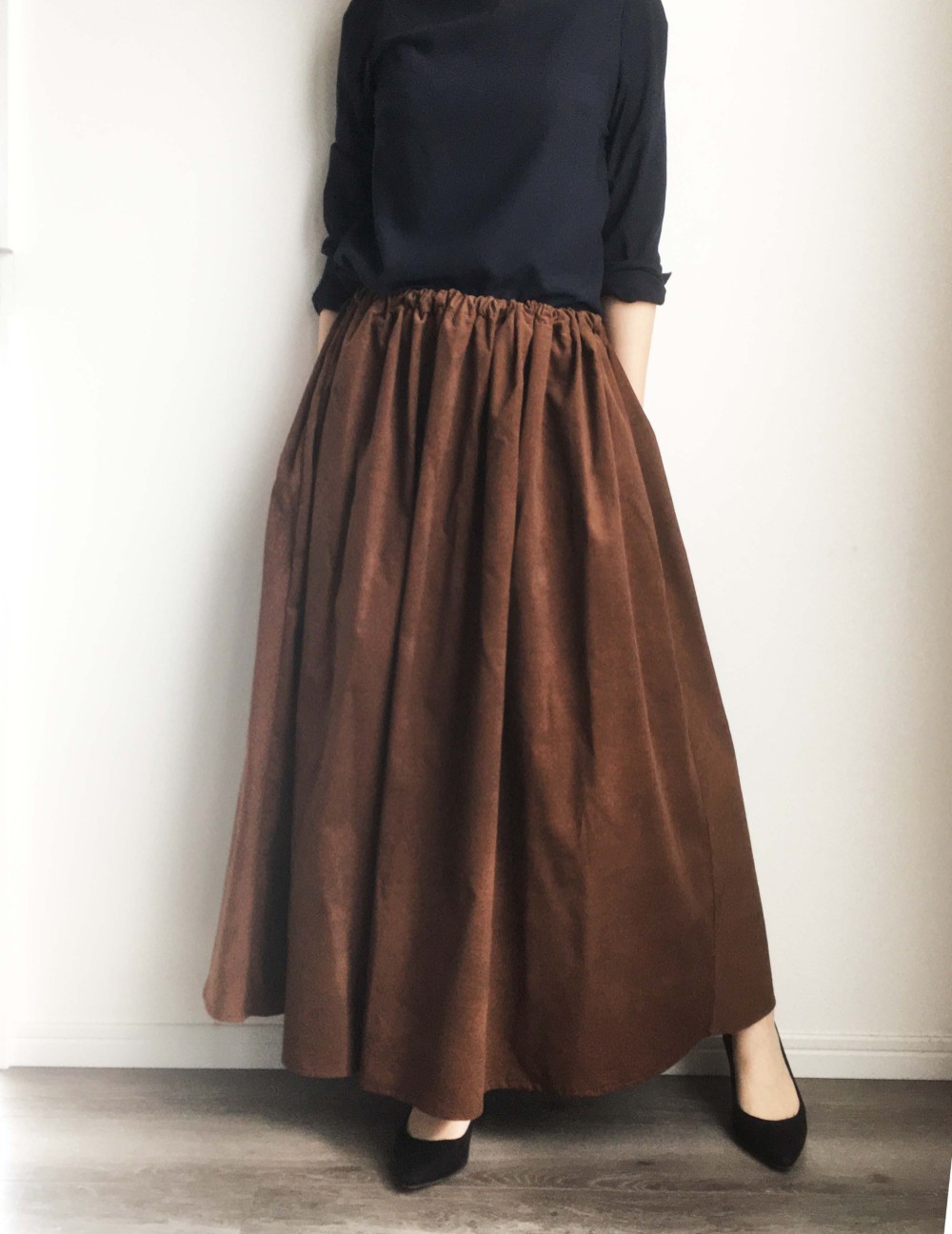 ブラウンコーデュロイロングスカート