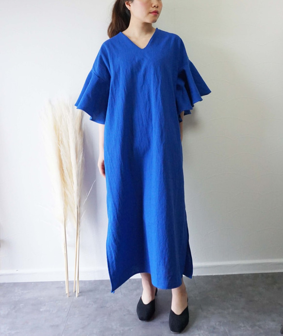 美品 ドゥロワー DRAWER リネン フレアワンピース ロイヤルブルー 38 美品 ドゥロワー DRAWER リネン フレアワンピース ロイヤル