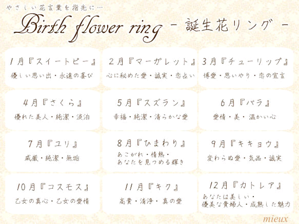【Web限定・再販15８＊ピンキー対応◎】誕生花リング*シルバー 2枚目の画像