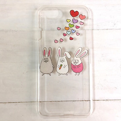 ウサギとカラフルなハート スマホケース  iPhone8 多機種対応 4枚目の画像