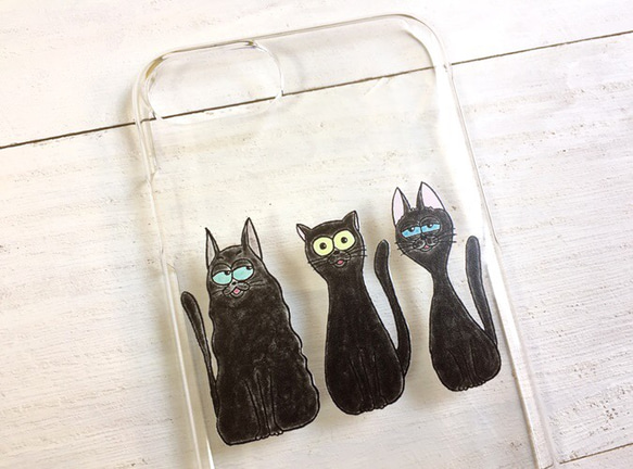 スマホケース  iPhoneXS  多機種対応  黒猫 ネコ クリアケース 4枚目の画像