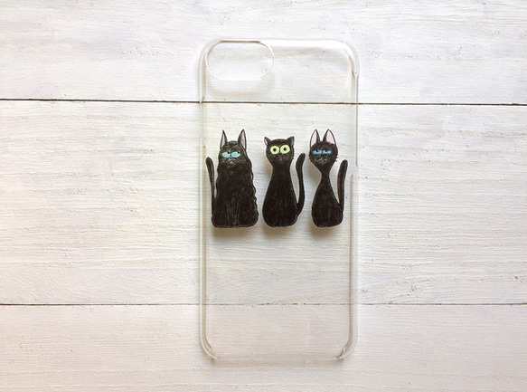 スマホケース  iPhoneXS  多機種対応  黒猫 ネコ クリアケース 5枚目の画像