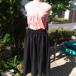 再販 ハーフリネン ギャザースカート 黒 2枚目の画像