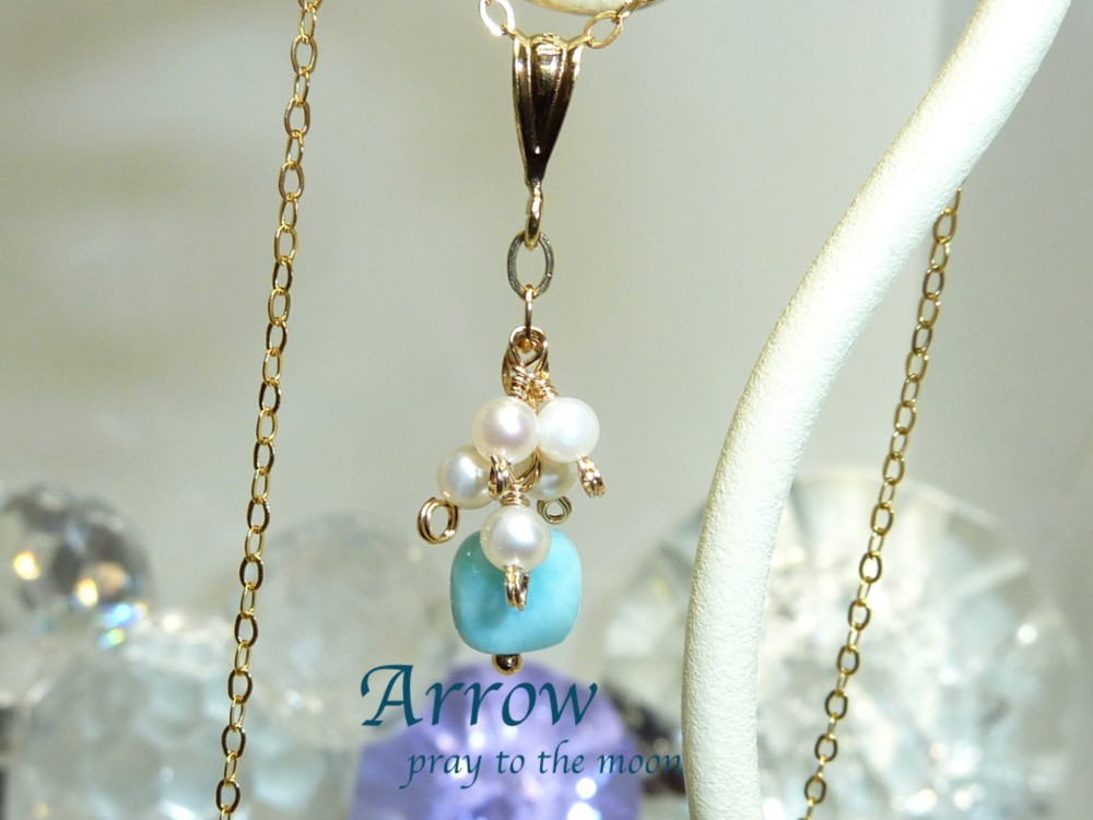 より良い方向へ＊スクエアカットラリマーと淡水パールバブルネックレス☆14KGF