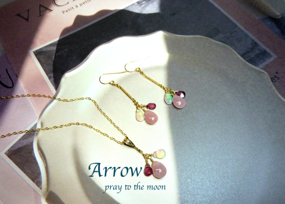 グァバクォーツとクリスタルオパールピアス＊14KGF