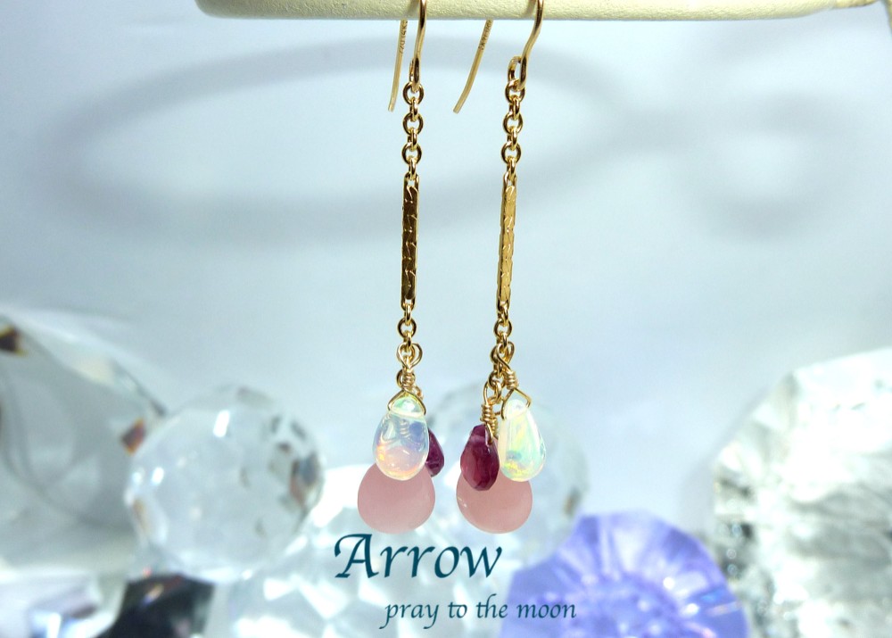 グァバクォーツとクリスタルオパールピアス＊14KGF