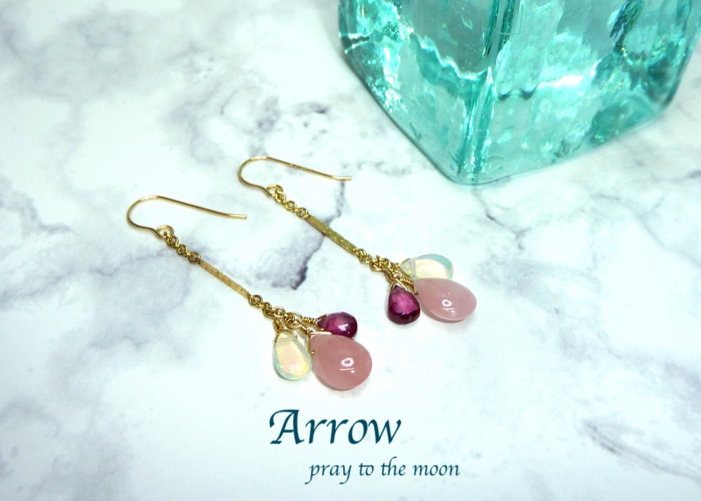 グァバクォーツとクリスタルオパールピアス＊14KGF