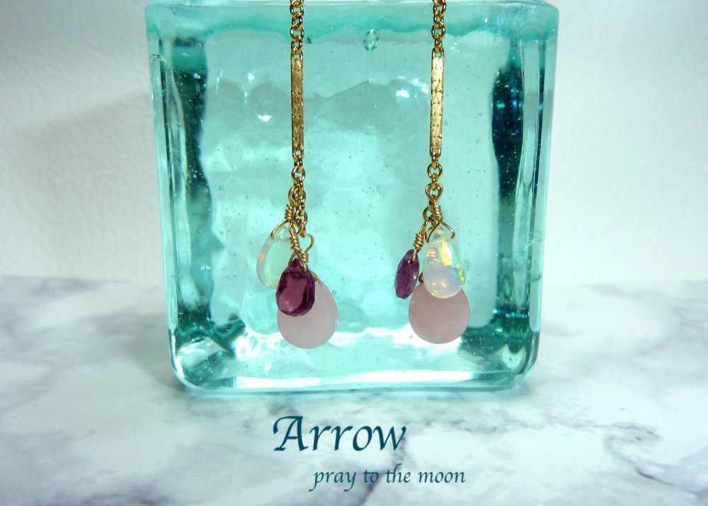 グァバクォーツとクリスタルオパールピアス＊14KGF