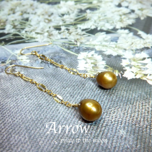 恋の宝石＊淡水パールの秋色ロングピアス＊14KGF ピアス（フック