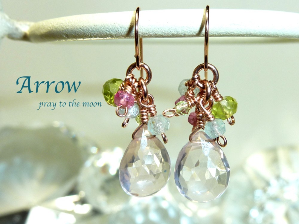 女性が幸せになるためのあらゆるサポートをしてくれる＊ローズクォーツカラフルブーケピアス☆14KGFピンクゴールドタイプ