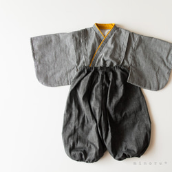 hakama ヒッコリーｘデニム(辛子)ブラック セパレート 100cm｜kimono 1枚目の画像