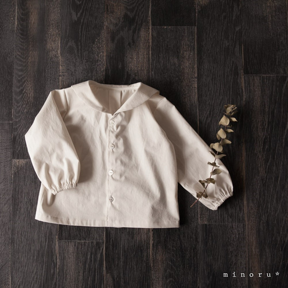 (半袖/長袖)セーラーシャツ バニラホワイト(80-110)【受注製作】 2枚目の画像