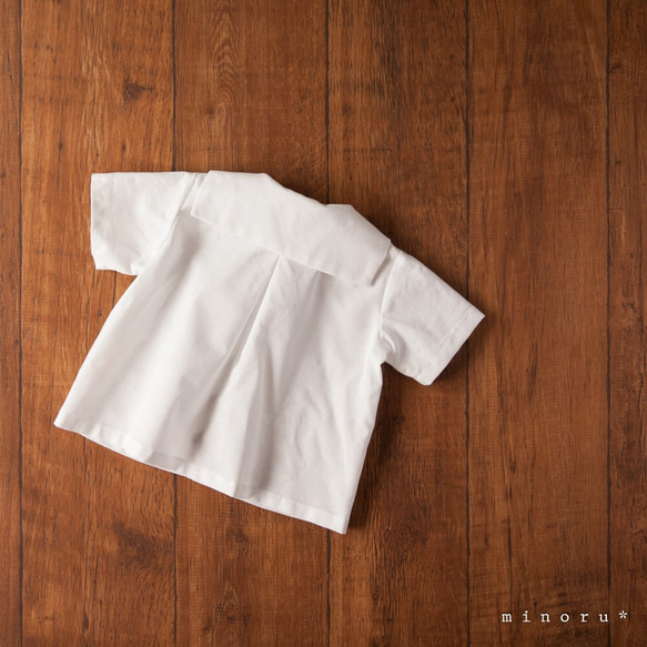 (半袖/長袖)コットンリネン セーラーシャツ オフホワイト(80/90)【受注製作】 3枚目の画像
