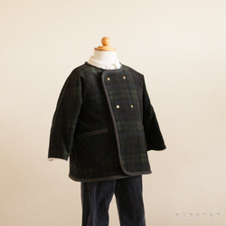 小人コート セット ブラックウォッチ(80-110)｜小人帽子とノーカラーコートのセットアップ【受注製作】 3枚目の画像