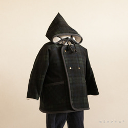 小人コート セット ブラックウォッチ(80-110)｜小人帽子とノーカラーコートのセットアップ【受注製作】 4枚目の画像