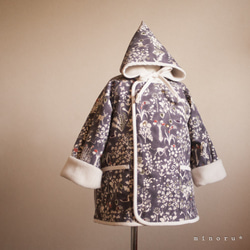 小人コート セット ヨシエ(リバティ)100cm｜小人帽子とノーカラーコートのセットアップ 6枚目の画像