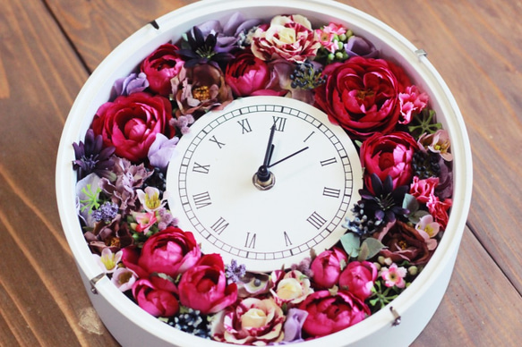 ボルドー色のローズと小花を使った花時計　『Creema限定』 2枚目の画像