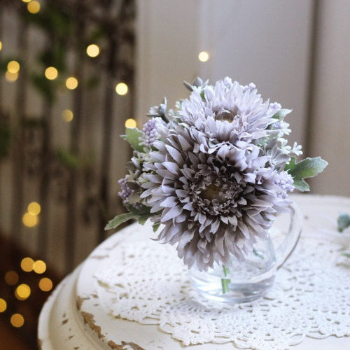 水替え不要!!「シャビーシック ガーベラと小花」ガラス器アレンジ  