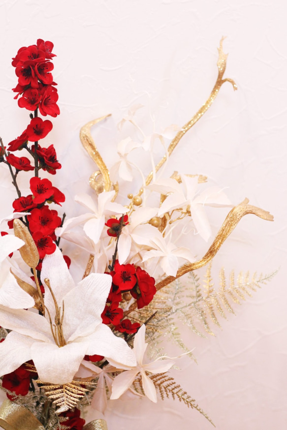 特集掲載：お部屋に飾ろう!!　ベルベット百合と梅の豪華な花束　「Creema限定」 6枚目の画像