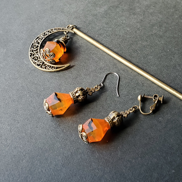 ハロウィンランタンアクセサリーセット(オレンジ)【受注制作】 ピアス